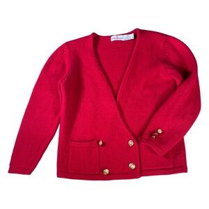 Vintage Redwood & Ross 100% Wool Double Breasted Cardigan Gold Buttons - Red